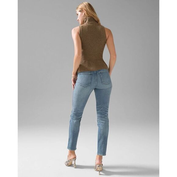 White House Black Market High-Rise Everyday Soft Denim Distressed Straight Jeans - Picture 3 of 11